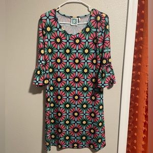 Vera Fishbaugh Floral Dress with Bell Sleeves